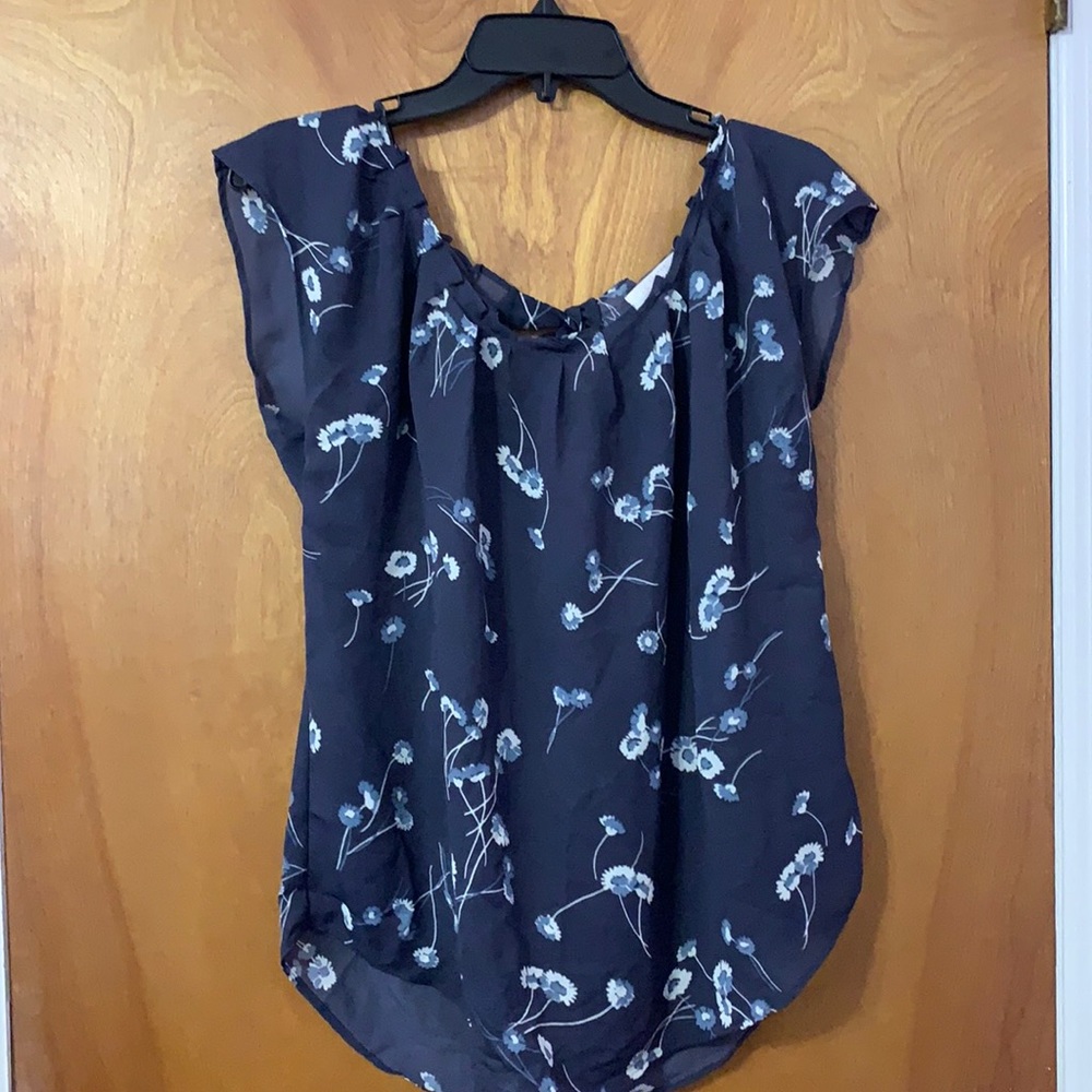 LC Lauren Conrad Pleat Neck Top navy